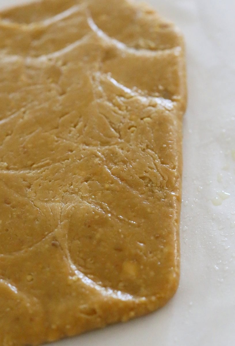 Besan Burfi with Condensed Milk. Indian Chickpea flour fudge with Condensed non dairy milk. | VeganRicha.com #vegan #glutenfree #indian #fudge