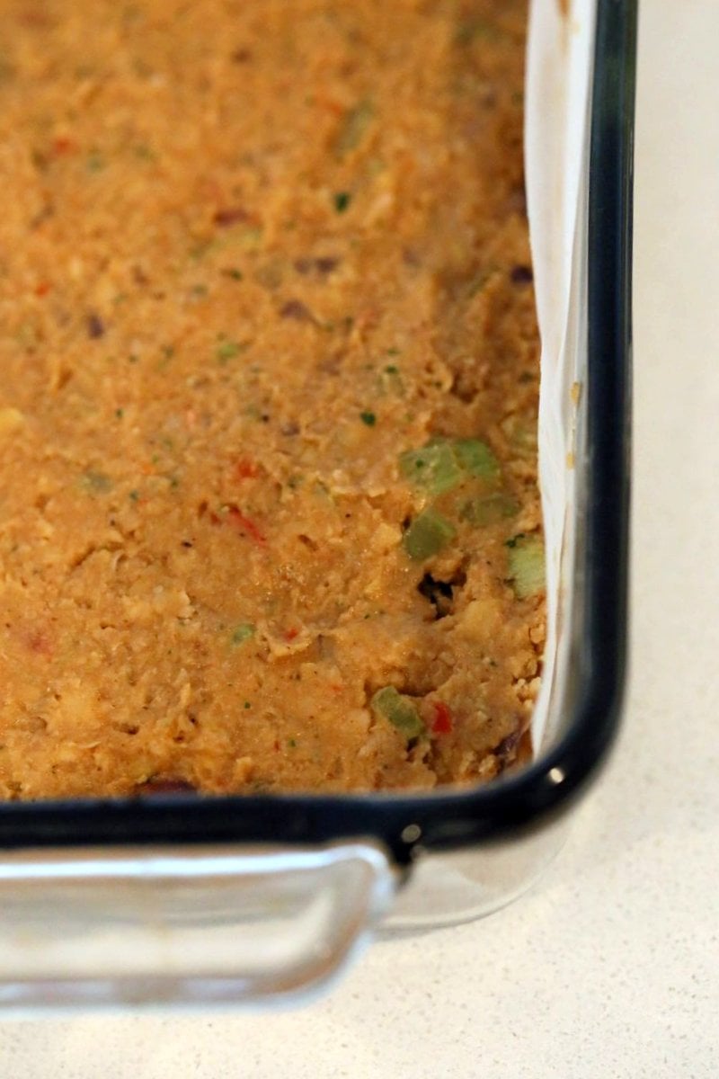 Chickpea Veggie Loaf with spices and a spicy bbq glaze. Chickpea Cannellini bean Veggie meat loaf for Thanksgiving and the holidays. Easy and delicious. | VeganRicha.com #vegan can be #glutenfree