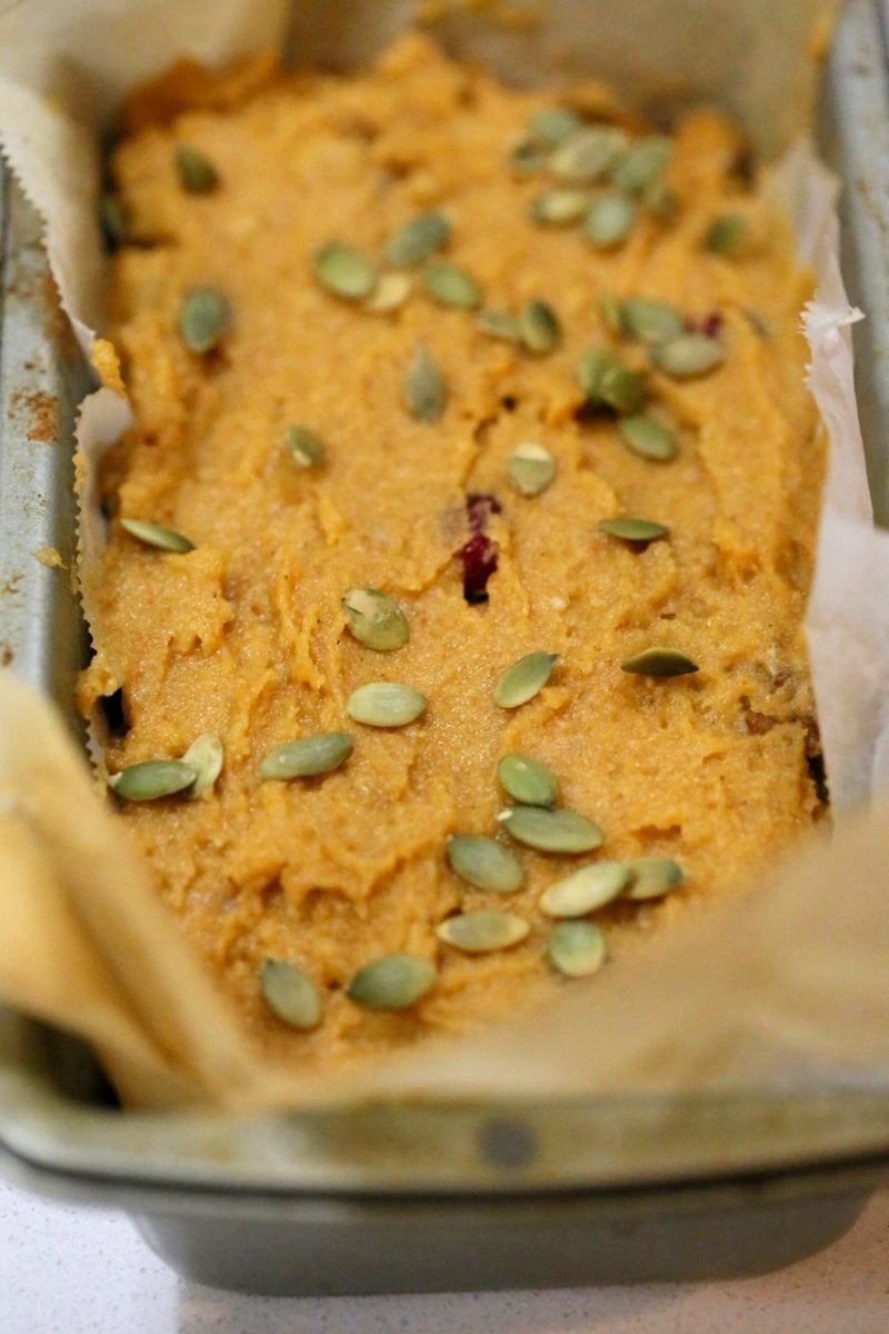 Vegan Gluten free Pumpkin Bread Recipe with cranberries and walnuts. Gum-free, Soy-free. Can be made oat-free. | VeganRicha.com #vegan #glutenfree #pumpkinbread