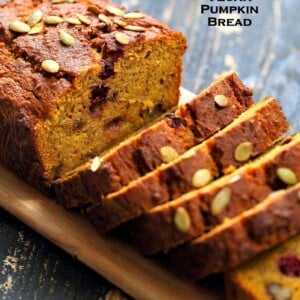 Vegan Gluten free Pumpkin Bread Recipe with cranberries and walnuts. Gum-free, Soy-free. Can be made oat-free. | VeganRicha.com #vegan #glutenfree#pumpkinbread #veganricha