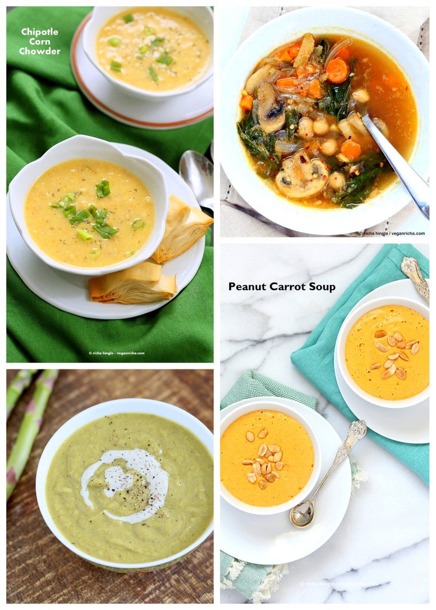 Vegan Soup Recipes for the Holidays | VeganRicha.com #carrotPeanutSoup #cornChowder #vegan #soup #recipe
