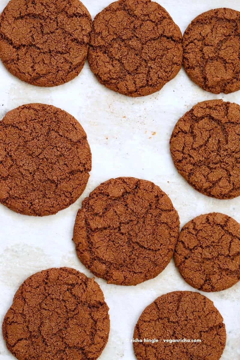 One Bowl Giant Molasses Cookies. Vegan Ginger molasses cookies. Huge, chewy and Crinkles! Easy #Holiday #Christmas #Cookie #Recipe.| VeganRicha.com