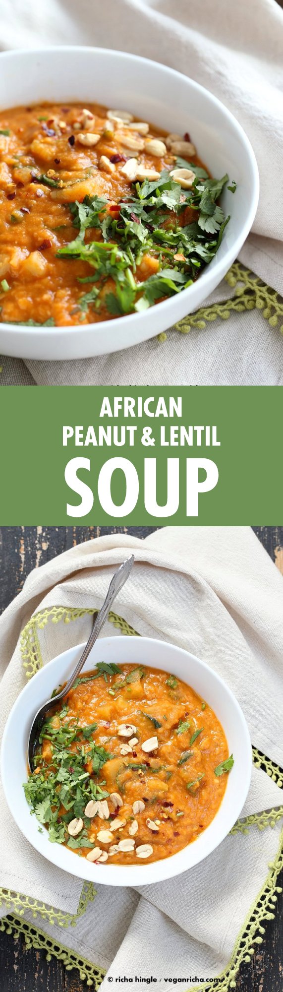 African Peanut Lentil Soup. African Peanut Stew with lentils and veggies. | VeganRicha.com #vegan #glutenfree #stew #recipe