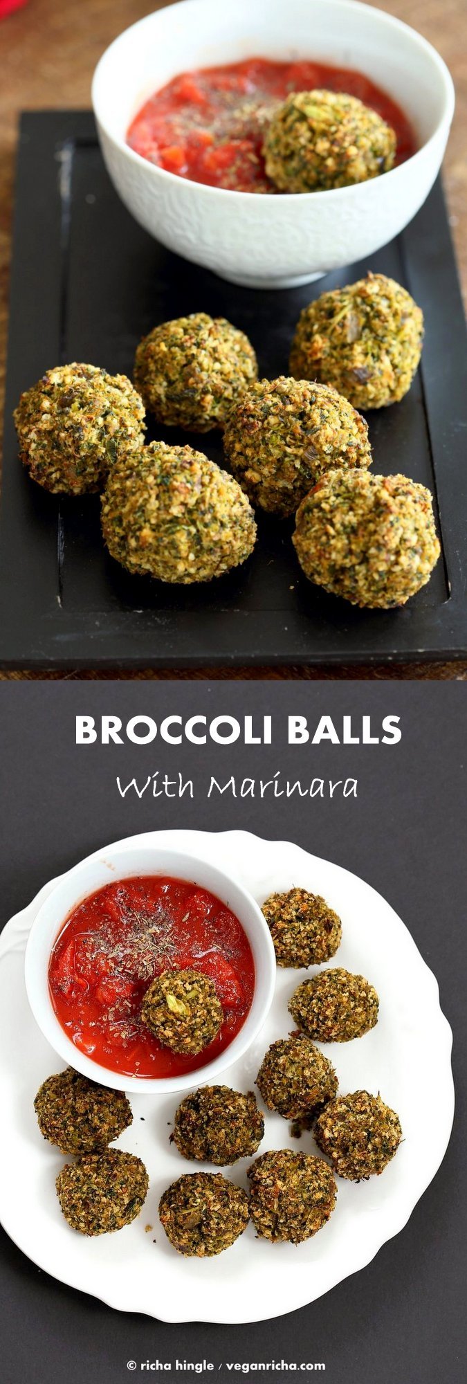 Vegan Broccoli Balls. Broccoli Cheese Balls, veggie / meat balls. Serve with marinara, or over spaghetti or in a sub.| VeganRicha.com vegan recipe