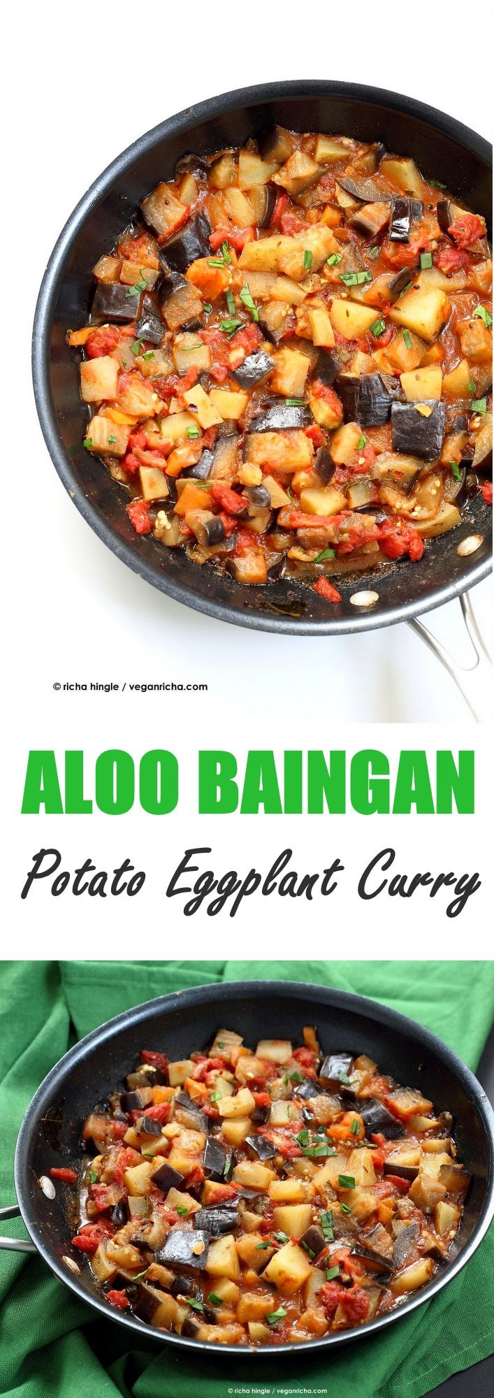 Easy Indian spiced Eggplants and Potatoes. Aloo Baingan Recipe. Curried Potato Eggplant side. | VeganRicha.com vegan glutenfree Indian