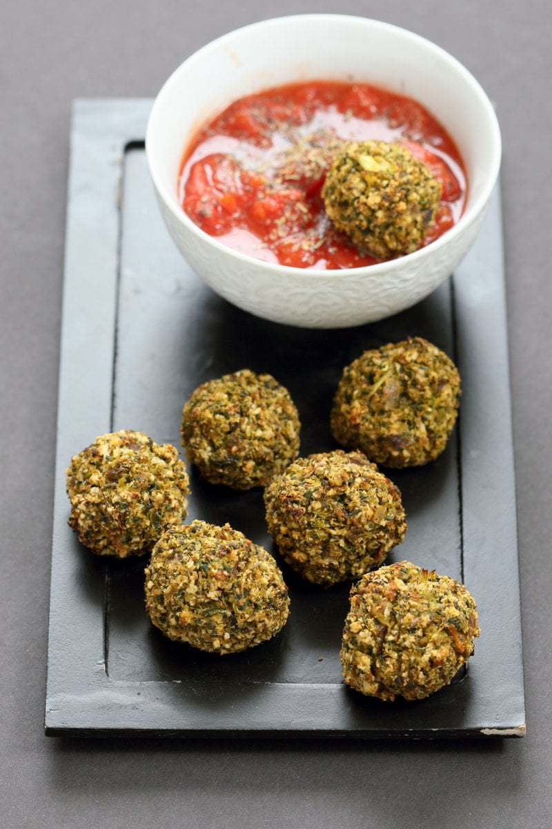 Vegan Broccoli Balls. Broccoli Cheese Balls, veggie / meat balls. Serve with marinara, or over spaghetti or in a sub.| VeganRicha.com #vegan #recipe