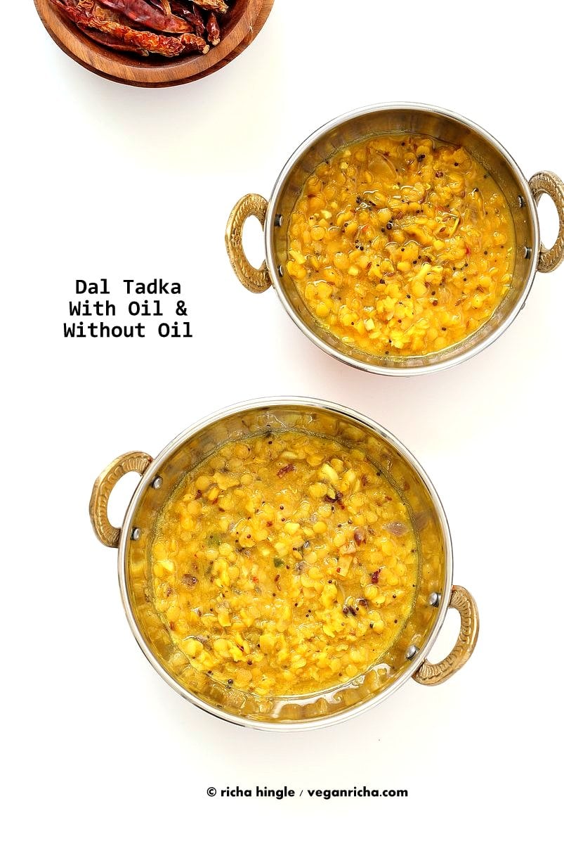 How to Cook Indian Food without Oil. Make Tadka/tempering, roast whole spices without Oil. How to make Dals, curries with no Oil. Oil-free Indian cooking | VeganRicha.com #vegan #Indian #Oilfree #Cooking