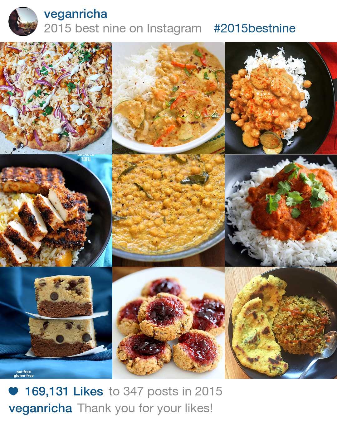 top 9 Posts on Instagram.com/VeganRicha