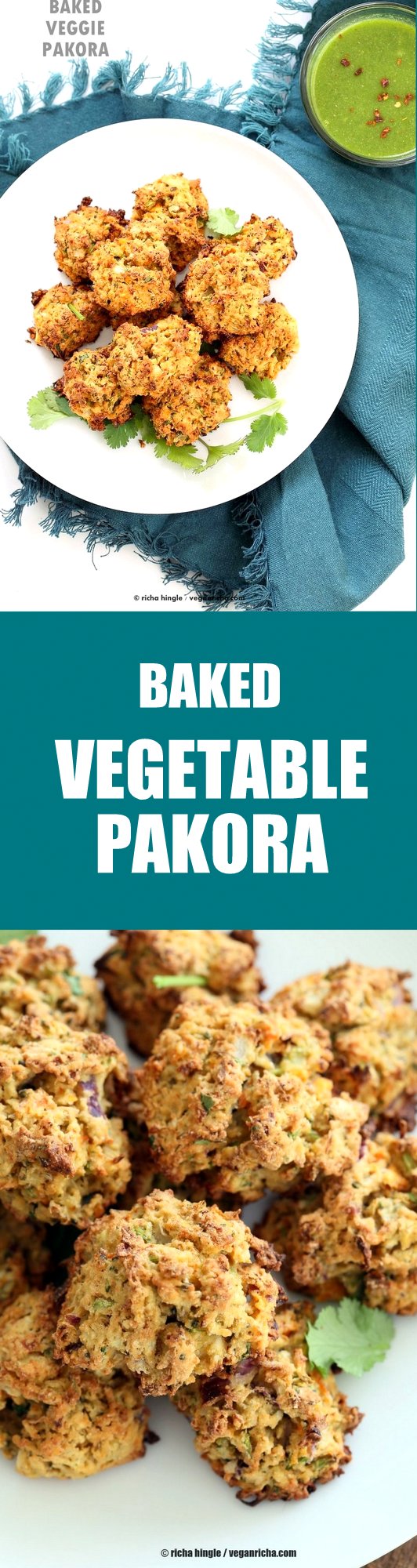 Broccoli, Cauliflower, potatoes, carrots and greens in this Mixed Vegetable Pakora. Baked Veggie Pakore Bhajjiya. Vegan Soyfree Recipe. Easily Glutenfree | VeganRicha.com