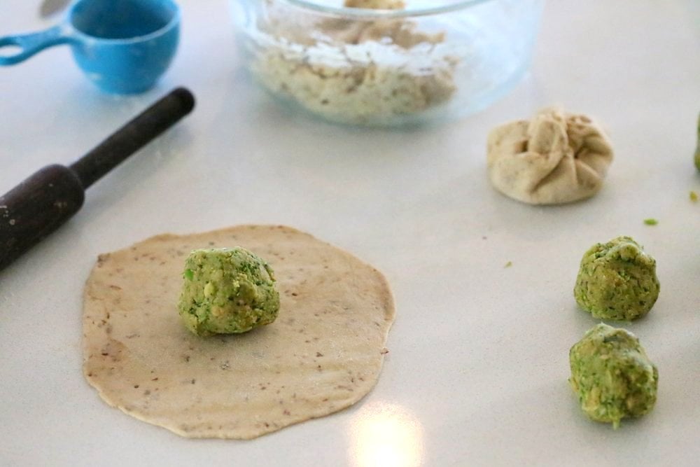 Broccoli Chickpea Stuffed Flatbread - Broccoli Paratha. Shredded broccoli, mashed chickpeas and spices stuffed in a paratha flatbread. | VeganRicha.com Vegan Indian Recipe Soyfree