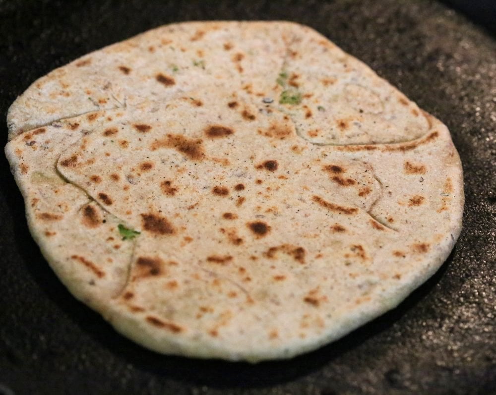 Broccoli Chickpea Stuffed Flatbread - Broccoli Paratha. Shredded broccoli, mashed chickpeas and spices stuffed in a paratha flatbread. | VeganRicha.com Vegan Indian Recipe Soyfree