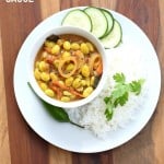 Edamame in Tangy South Indian Curry - Edamame Kara Kuzambu. Use other beans or chickpeas in this delicious vegan gluten-free Indian curry | VeganRicha.com #glutenfree #veganricha #vegan