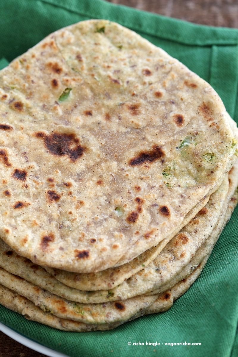 Broccoli Chickpea Stuffed Flatbread - Broccoli Paratha. Shredded broccoli, mashed chickpeas and spices stuffed in a paratha flatbread. | VeganRicha.com Vegan Indian Recipe Soyfree