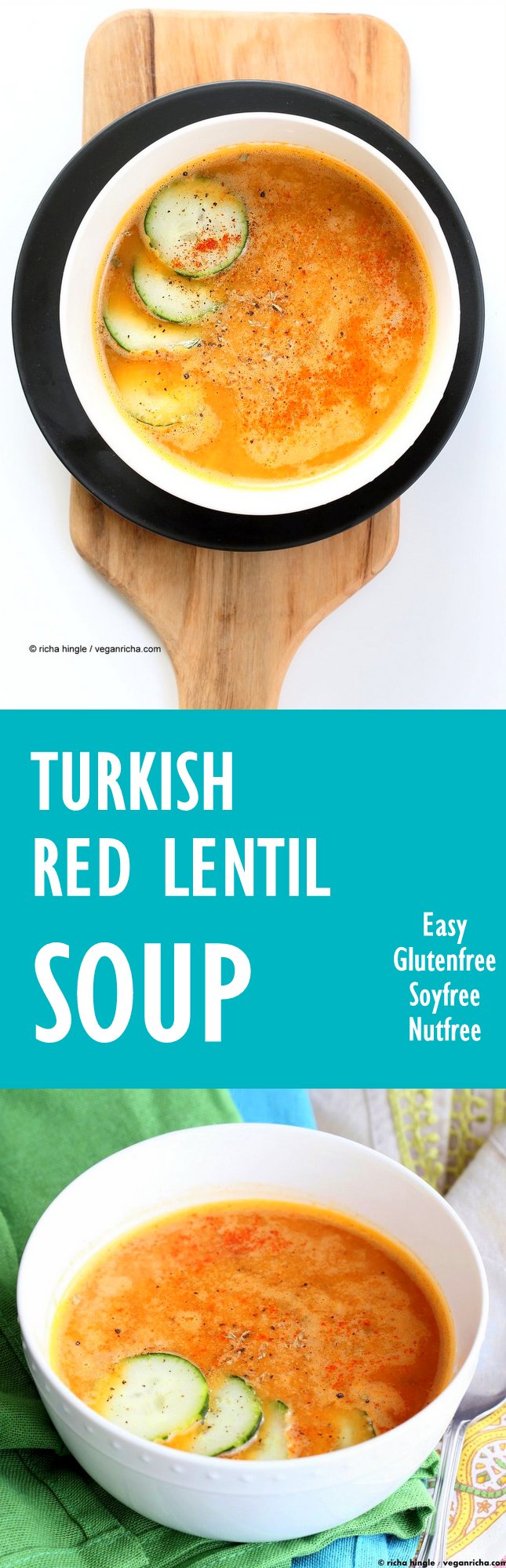 Easy Turkish Red Lentil Soup with carrots, turkish spices, red lentils.Easy weeknight meal. Few ingredients. Vegan Gluten-free Soyfree Recipe | VeganRicha.com