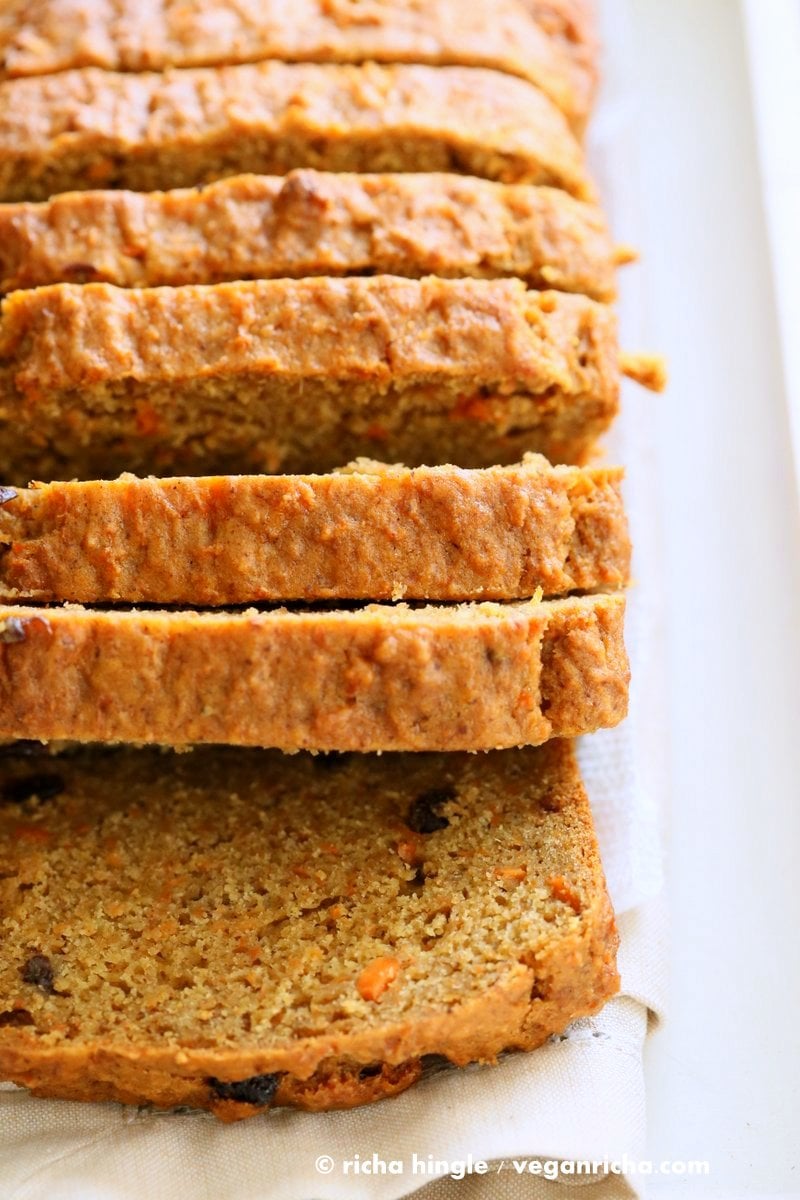 Vegan Carrot Cake Recipe. Vegan Carrot Cake Quick bread loaf with Cashew Cream Frosting. Moist, spiced, full of carrots. Low oil. Soyfree Palmoil-free | VeganRicha.com