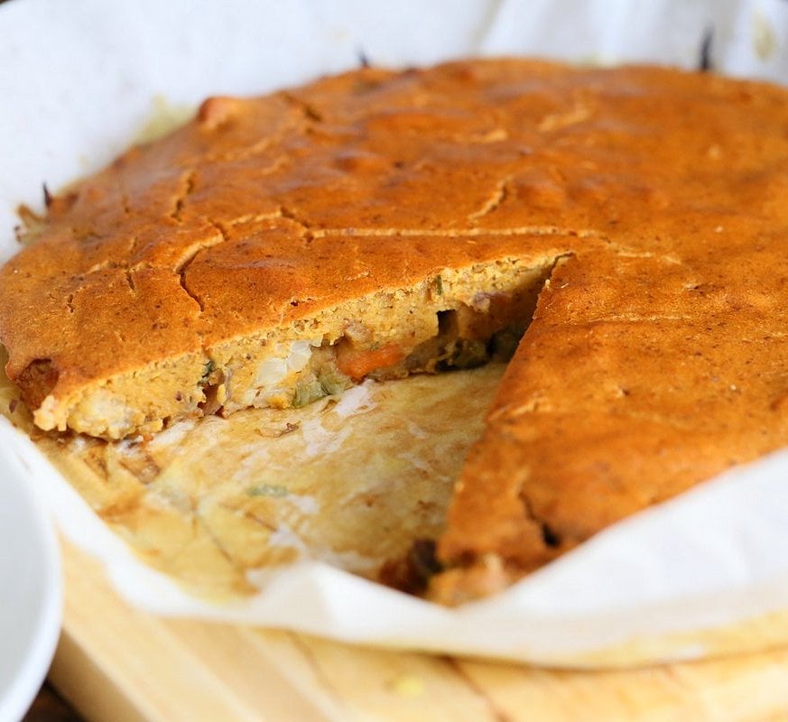 Lentil Veggie Asparagus Frittata. Blended red lentils make the egg in this lentil frittata filled with Spring vegetables. Easy Vegan Gluten-free Soy-free Recipe | VeganRicha.com