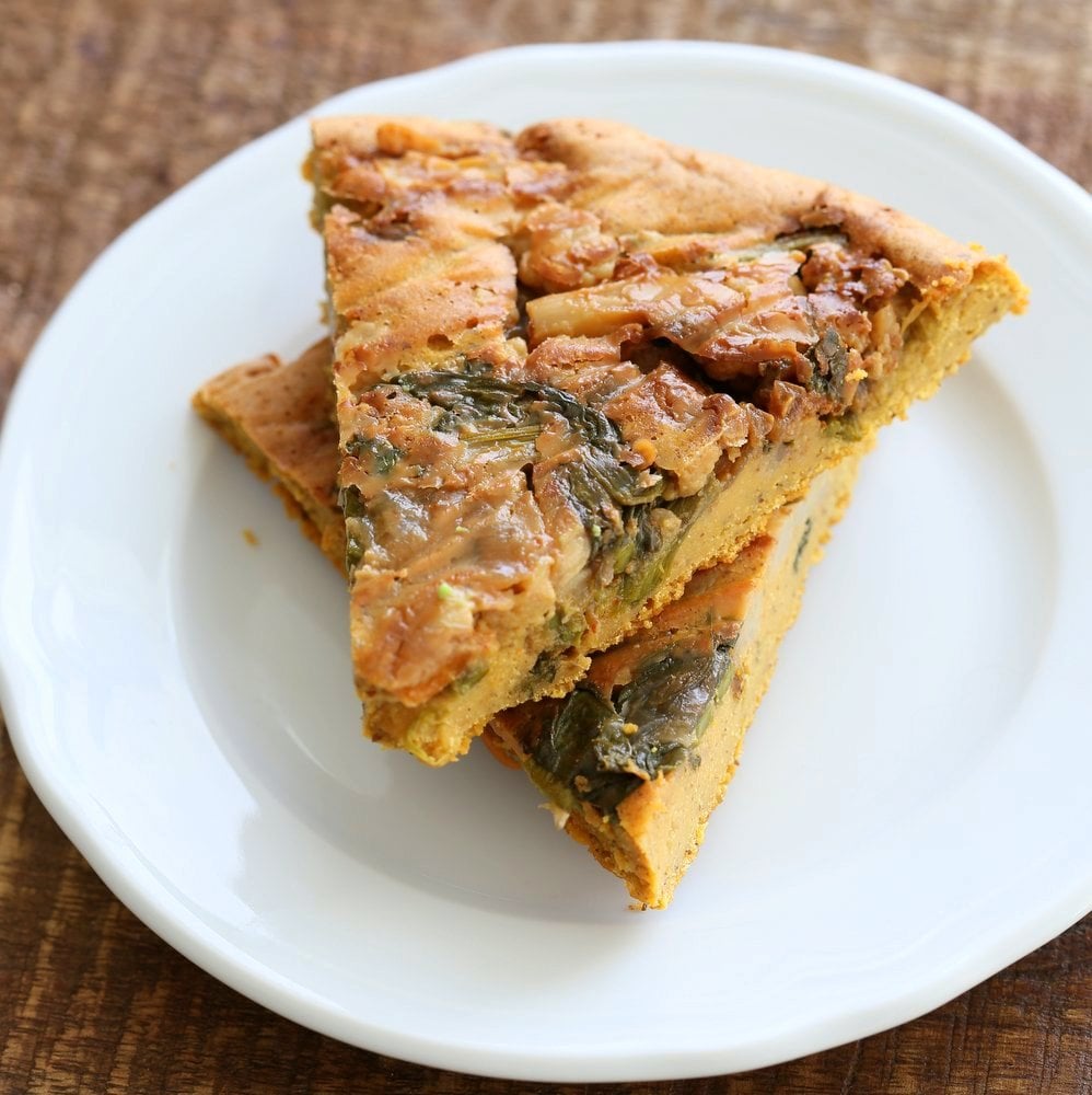 Lentil Veggie Asparagus Frittata. Blended red lentils make the egg in this lentil frittata filled with Spring vegetables. Easy Vegan Gluten-free Soy-free Recipe | VeganRicha.com