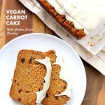 Vegan Carrot Cake Recipe. Vegan Carrot Cake Quick bread loaf with Cashew Cream Frosting. Moist, spiced, full of carrots. Low oil. #vegan #Soyfree #Palmoilfree #Easter #recipe | VeganRicha.com #glutenfree #veganricha #vegan