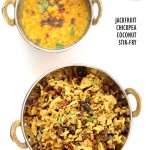 Fanasachi Bhaji - Maharashtrain Jackfruit Brown Chickpea Coconut Stir fry with coconut, sesame, Indian spices. Vegan Gluten-free Soy-free Side Recipe.| VeganRicha.com #glutenfree #veganricha #vegan