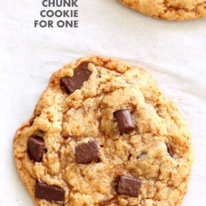 Vegan Chocolate Chunk Cookies for two o for 1. Easy Chocolate chip cookies that make 2 large cookies. Vegan Soyf-ree Palm Oil-free Recipe | VeganRicha.com #glutenfree #veganricha #vegan