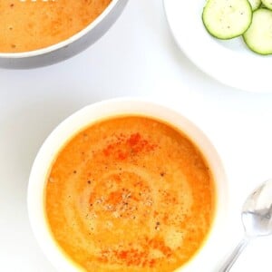 Easy Turkish Red Lentil Soup with carrots, turkish spices, red lentils.Easy weeknight meal. Few ingredients. Vegan Gluten-free Soyfree Recipe | VeganRicha.com #glutenfree #veganricha #vegan