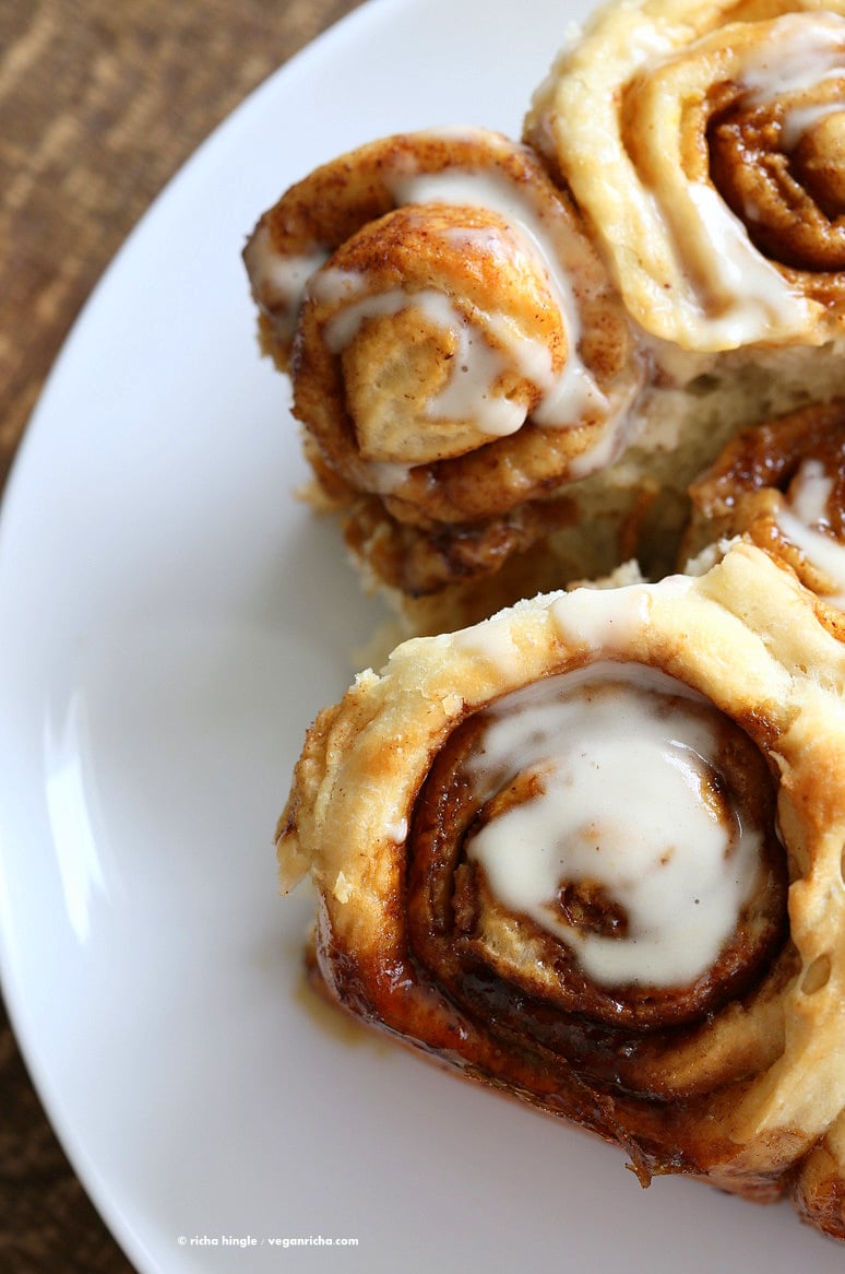 Easy Homemade 1 hour Cinnamon Rolls. Vegan Cinnamon Rolls with Cashew cream frosting. Ready in 60 minutes. Vegan Soy-free Palm Oil free Breakfast Recipe | VeganRicha.com