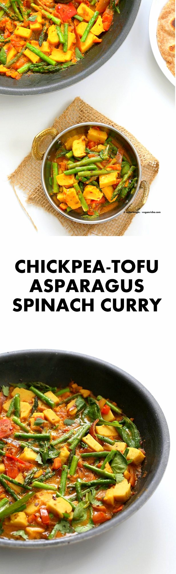 Easy Asparagus Curry with Chickpea Tofu and Indian Spices and tomato sauce. #Indian #Vegan #Glutenfree #Soyfree #Recipe. Serve with Rice or flatbread. | VeganRicha.com