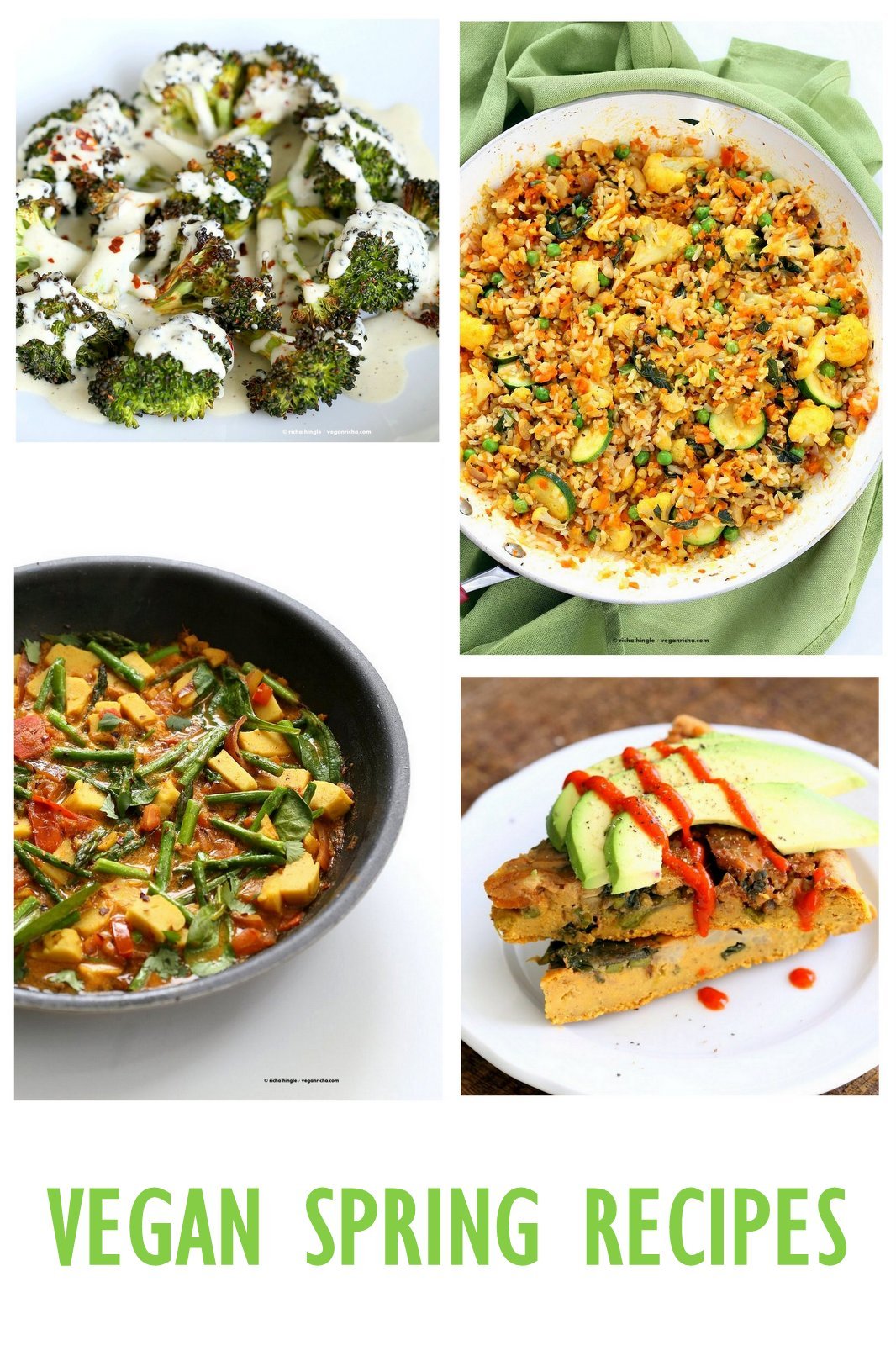 Vegan Spring Recipes. Spring Dinners, Soups, Appetizers and Desserts with seasonal produce like Asparagus, Strawberries, Carrots, Brussels Sprouts and more. Gluten-free Soy-free Options | VeganRicha.com
