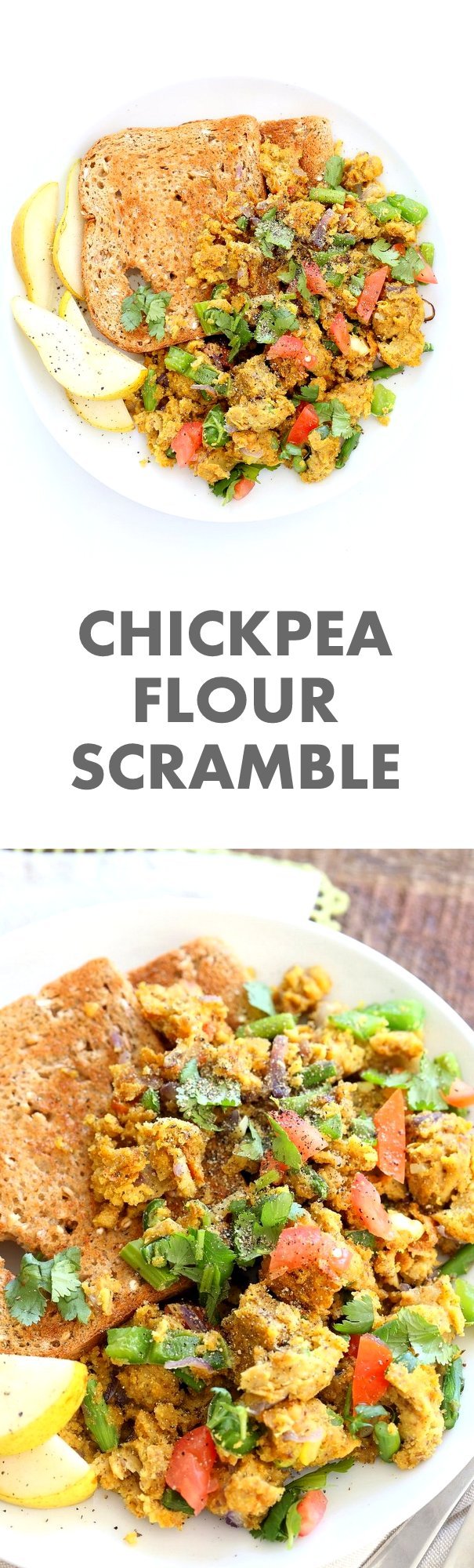 Easy Chickpea flour Scramble. Soy-free Breakfast Scramble with veggies. Make with lentil flour or lentil batter for variation. #Vegan #Glutenfree #soyfree #Recipe | VeganRicha.com
