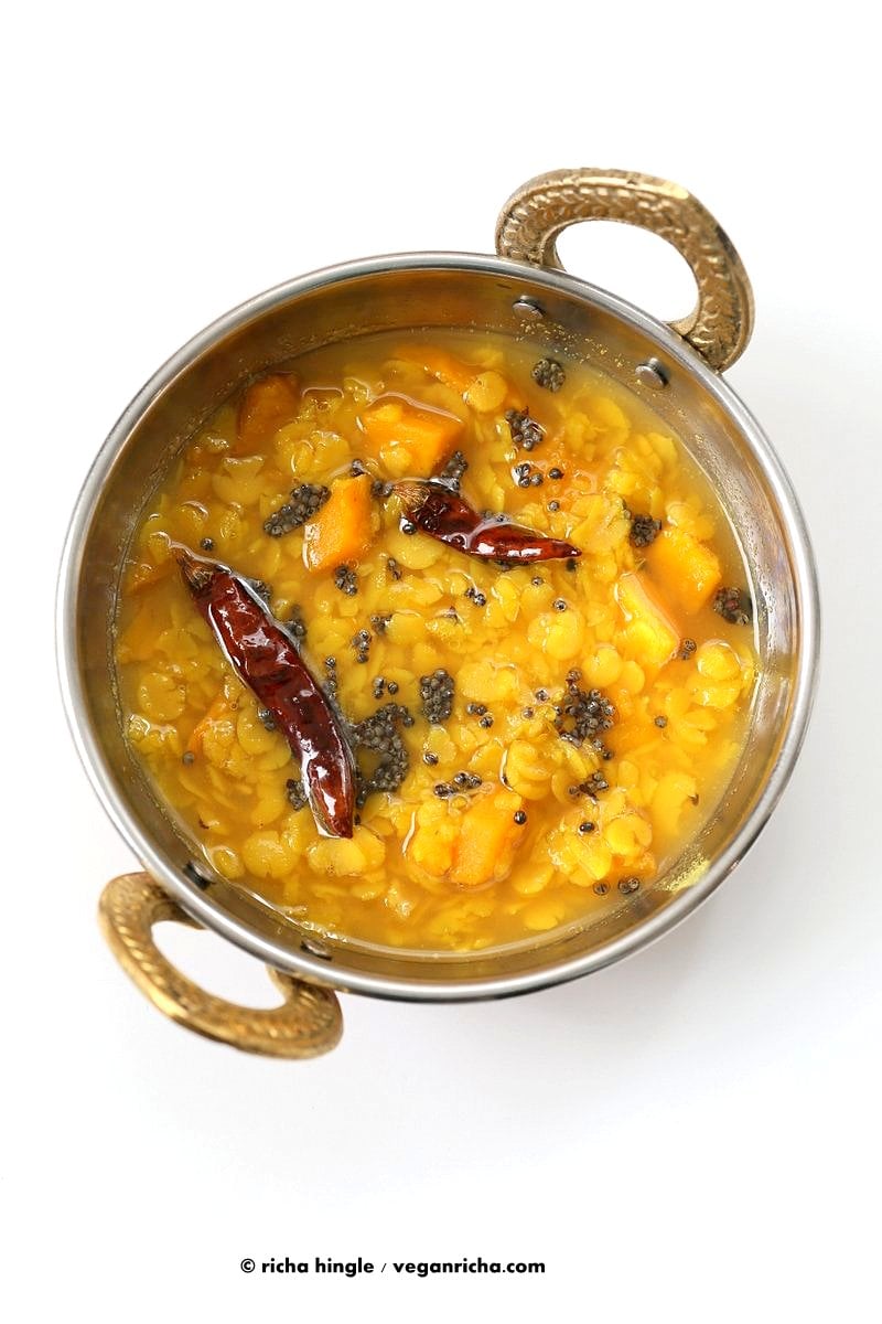 Indian Mango Dal. Toor Dal with unripe or ripe mango and 6 ingredients. Easy 1 pot soup or side. Use other lentils or veggies for variation. Vegan Indian Dhal Recipe Gluten-free Soy-free.| VeganRicha.com