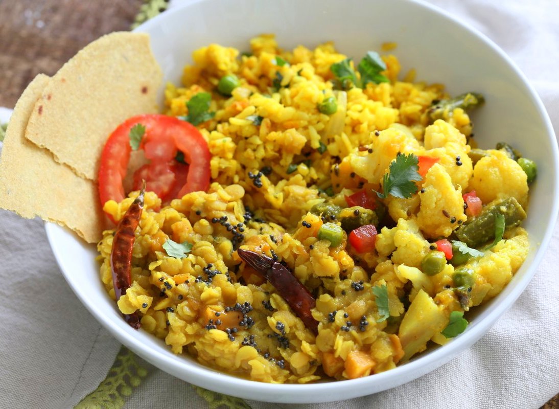 Indian Mango Dal. Toor Dal with unripe or ripe mango and 6 ingredients. Easy 1 pot soup or side. Use other lentils or veggies for variation. Vegan Indian Dhal Recipe Gluten-free Soy-free with Bengali Veggies and Turmeric Rice | VeganRicha.com