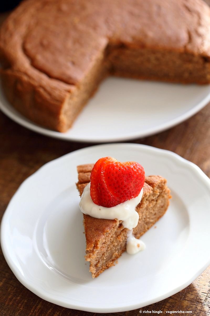 Easy One Bowl Strawberry Cake. Vegan Strawberry Cake with whipped coconut cream or strawberry beet buttercream frosting. Vegan Spring Cake Recipe | VeganRicha.com