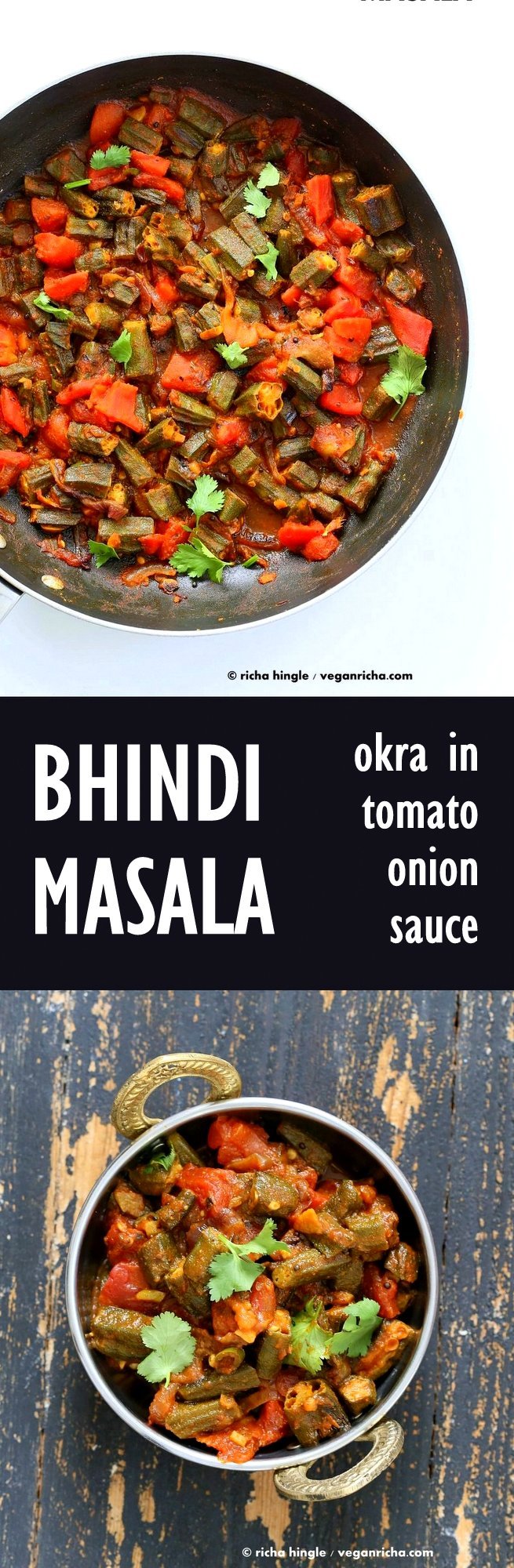 Bhindi Masala Recipe. Indian Okra Curry. Lightly spiced Okra in onion tomato curry. Restaurant style Masala Bhindi. #Vegan #Glutenfree #Soyfree #Indian #Recipe | VeganRicha.com
