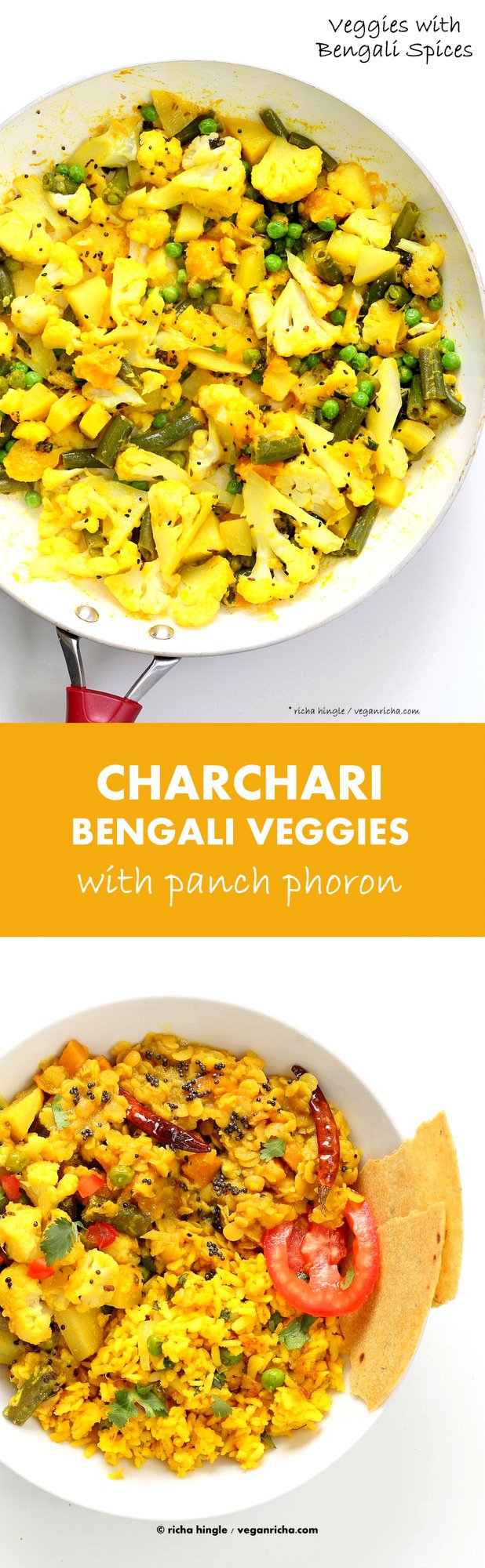 Bengali Mixed Veggies - Charchari Recipe. Cauliflower Potato Green Beans Peas with Eastern Indian Bengali Five Spice. Panch Phoron Phulkopi Recipe. #Vegan #Glutenfree #Soyfree #Indian #Recipe. | VeganRicha.com