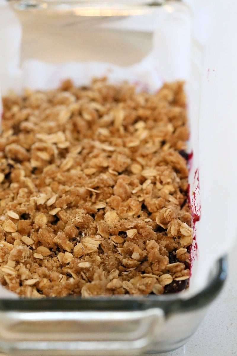 Cranberry Blueberry Crumb Bars. Easy Blueberry Bars. Crumble bars with blueberry cranberry chia layer, shortbread and oat crumb topping. Vegan Recipe. | VeganRicha.com
