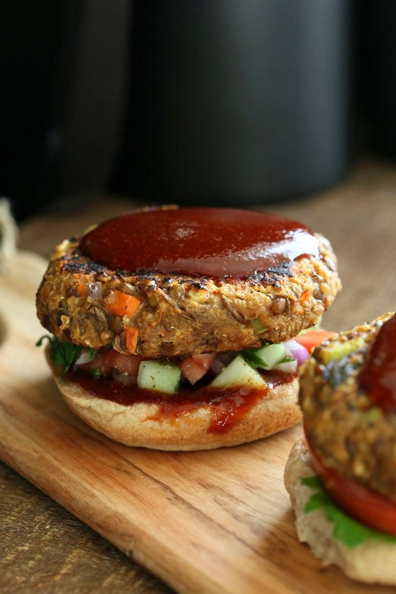 Lentil Quinoa Meatloaf Burgers. Lentil Quinoa Burger patties with bbq glaze. Easy "Meatloaf" Burgers. Serve as burgers with buns or as patties over a salad. Vegan Nut-free Recipe | VeganRicha.com