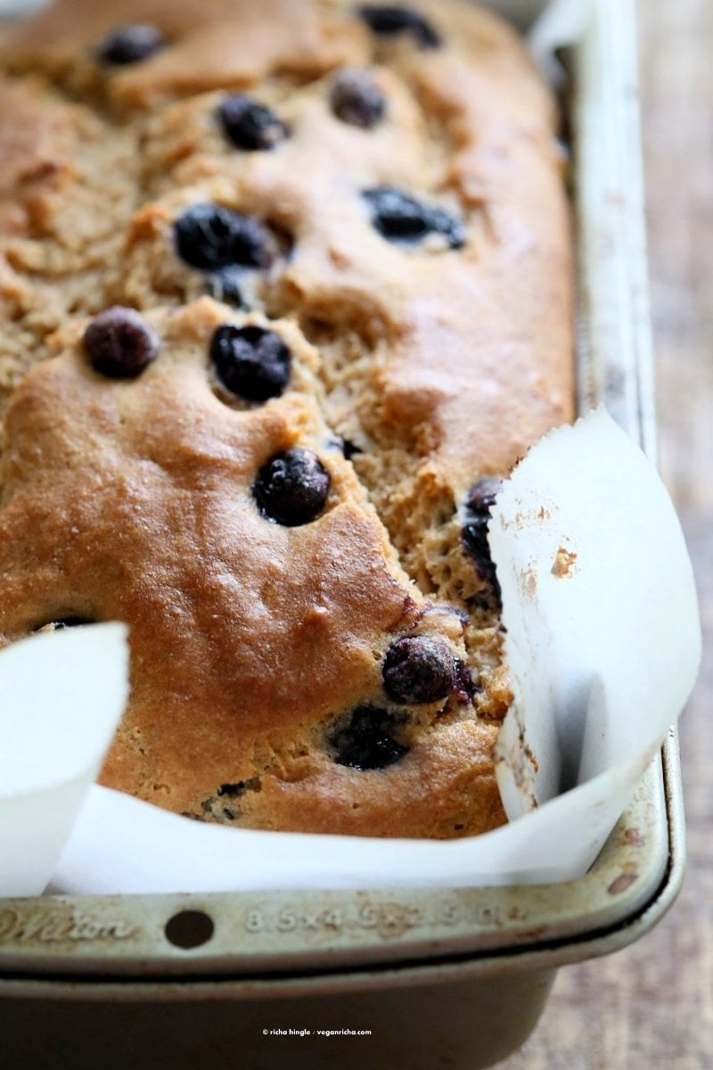 Vegan Lemon Blueberry Cake. This zesty Blueberry Lemon Pound Cake is dense and full of flavor. Use other berries in this Vegan Pound Cake Recipe. Non Dairy Yogurt Pound Cake Loaf with lemon and blueberries. 15 min prep and done. | VeganRicha.com