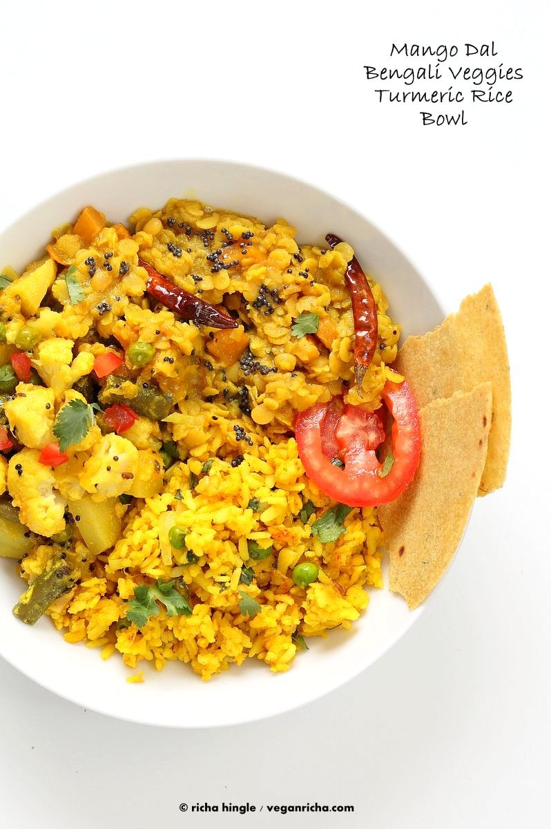 Bengali Mixed Veggies - Charchari Recipe. Cauliflower Potato Green Beans Peas with Bengali (Eastern Indian) Spices. Panch Phoron Phulkopi Recipe. Easy Veggie Side. Vegan Gluten-free Soy-free Recipe. | VeganRicha.com