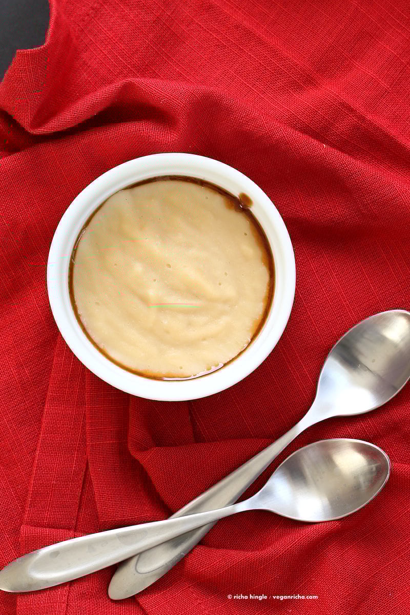 Lemon Flan. Vegan Flan Recipe. No Bake No Egg Custard flan with caramelized coconut sugar. Spanish Custard flan or Creme Caramel. Vegan gluten-free Soy-free Oil-free Recipe | VeganRicha.com