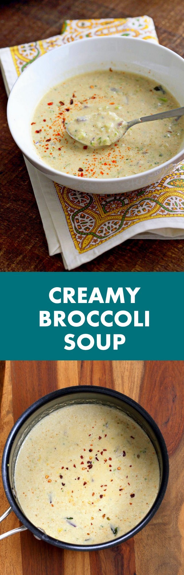 Easy Creamy Vegan Broccoli Soup. Shredded broccoli with spices, basil and a creamy cashew sauce. Chunky Cream of Broccoli Soup. Vegan Glutenfree Soyfree Recipe | VeganRicha.com