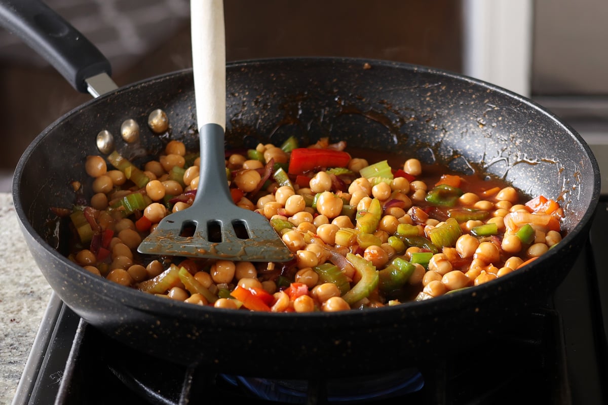 adding the chickpeas