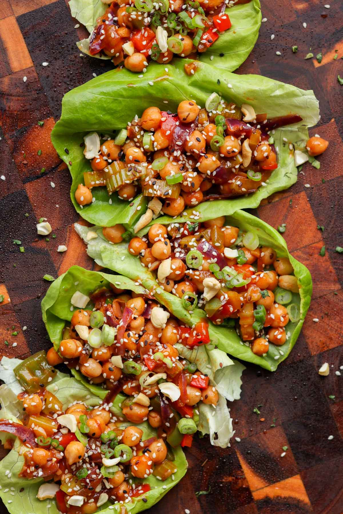 gochujang chickpeas lettuce wraps on the cutting board