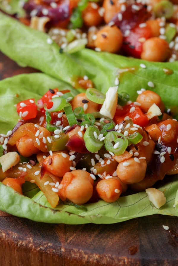 gochujang chickpeas lettuce wraps on the cutting board