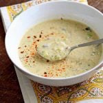 Easy Spiced Creamy Broccoli Soup. Shredded broccoli cooked with spices, basil and a creamy cashew sauce. Vegan Gluten-free Recipe. | VeganRicha.com #vegan #glutenfree #veganricha