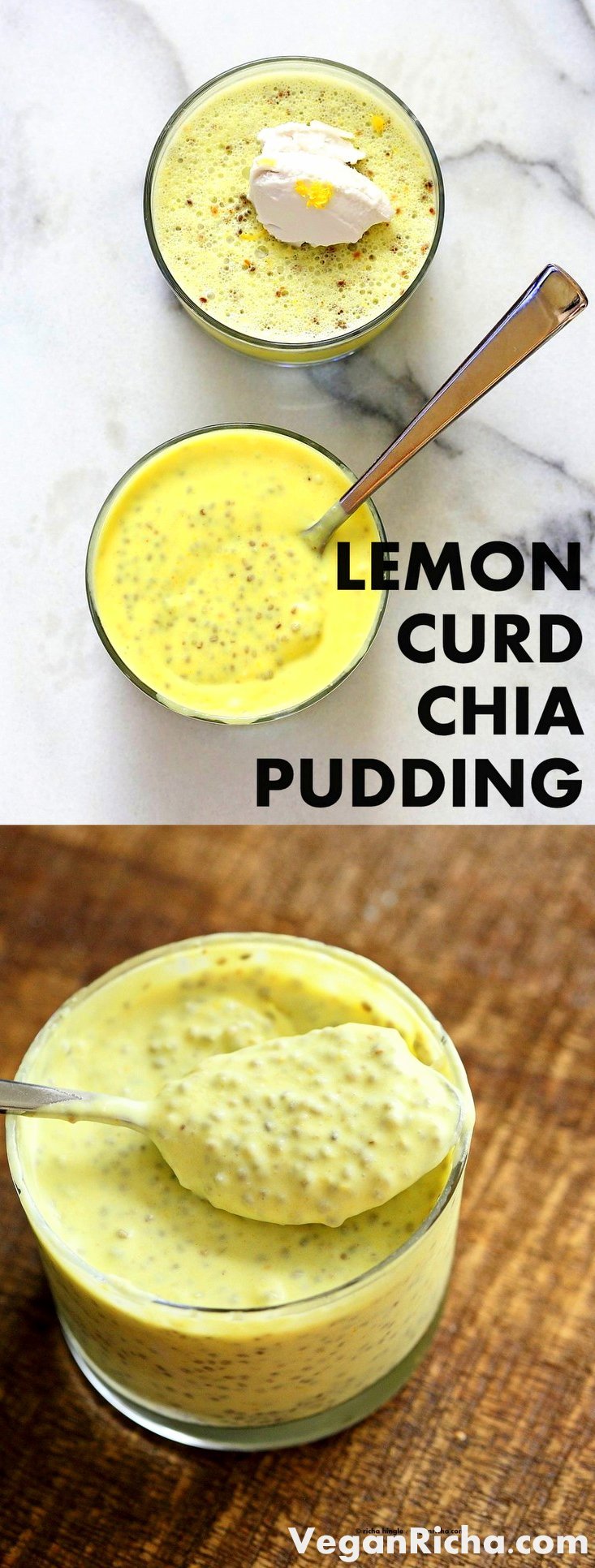 Lemon Curd Chia Pudding. 5 Ingredient Thick Lemon Coconut Milk Turmeric Pudding with Chia seeds. This zesty pudding is a refreshing treat for Summer. Serve with whipped coconut cream. Vegan gluten-free nut-free soy-free Recipe. | VeganRicha.com