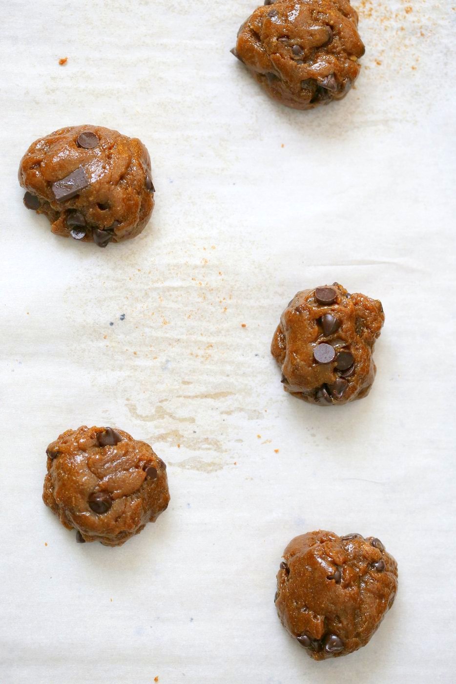 Chickpea Flour Chocolate Chip Cookies. Huge chewy and a perfect treat. These cookies need 1 Bowl, are grain-free, gluten-free vegan and can be made nut-free. | VeganRicha.com