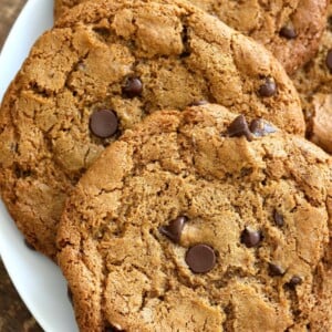 Chickpea Flour Chocolate Chip Cookies. Huge chewy and a perfect treat. These cookies need 1 Bowl, are grain-free, gluten-free vegan and can be made nut-free. | VeganRicha.com #glutenfree #veganricha #vegan