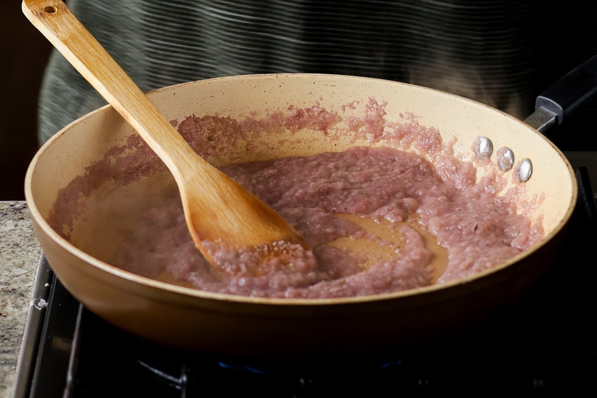aromatics mixture in the pan before cooking