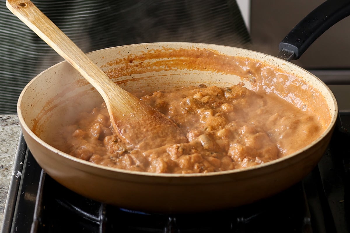 matar masala after cooking down the mushrooms