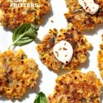 Basil Jalapeno Corn Fritters. Easy Gluten-free Vegan Corn Fritters with jalapeno, basil and black pepper. Serve with ketchup, vegan ranch or chutneys of choice. Soy-free Recipe. | VeganRicha.com #glutenfree #veganricha #vegan